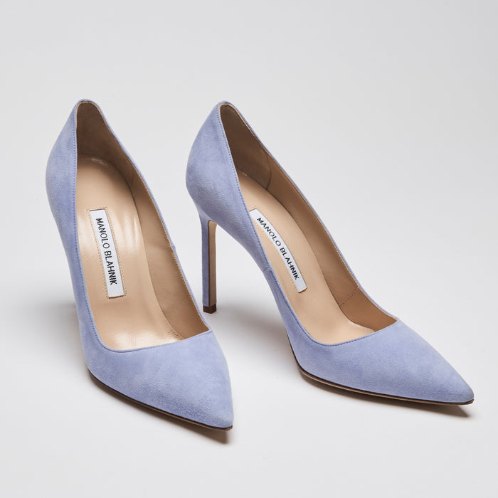 Manolo Blahnik BB Violet Suede Pointed Toe Pumps Size 38