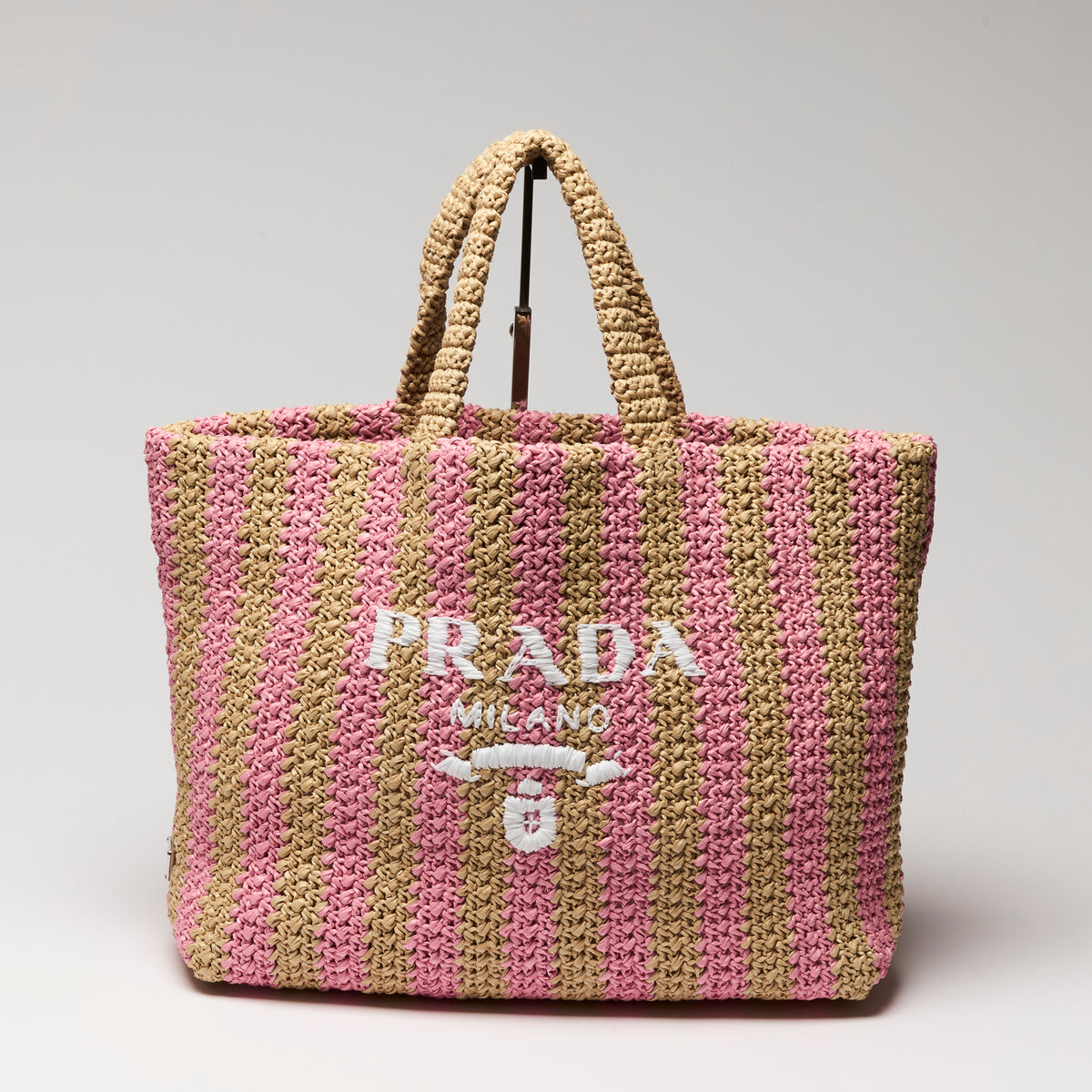 Prada Pink and Beige Raffia Tote