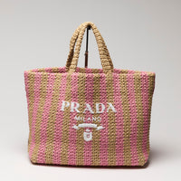 Prada Pink and Beige Raffia Tote