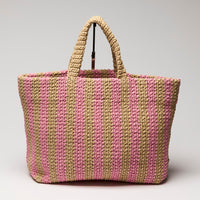 Prada Pink and Beige Raffia Tote