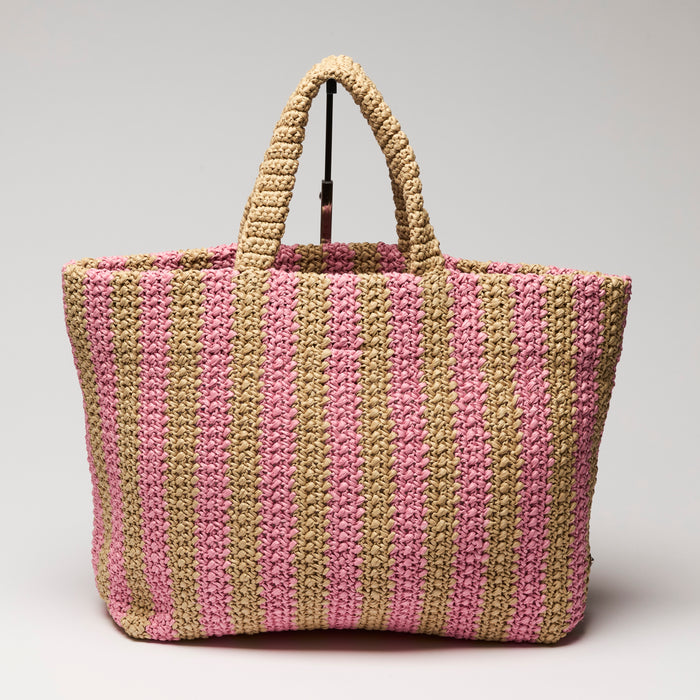 Prada Pink and Beige Raffia Tote