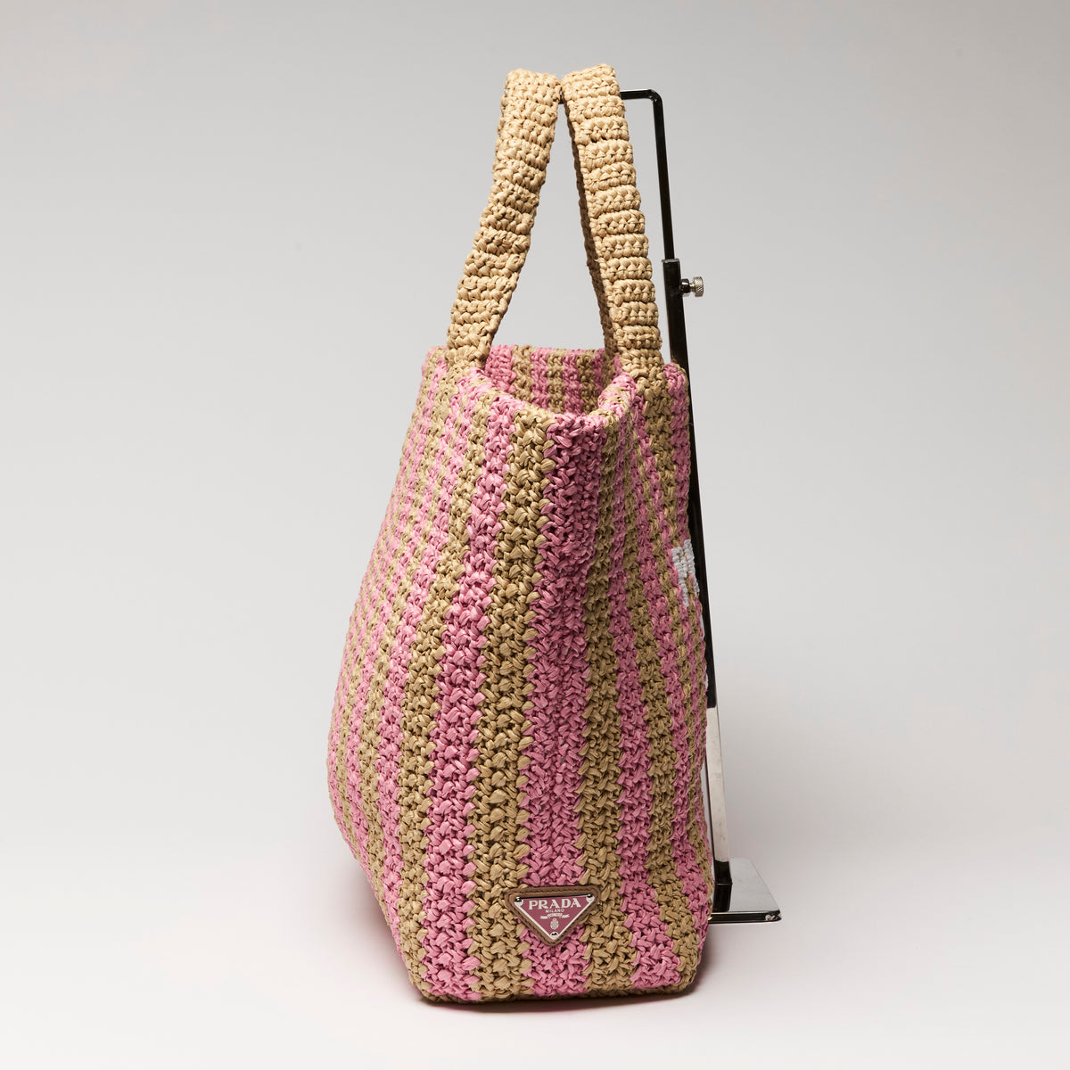 Prada Pink and Beige Raffia Tote