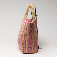 Prada Pink and Beige Raffia Tote