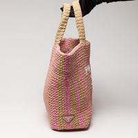 Prada Pink and Beige Raffia Tote