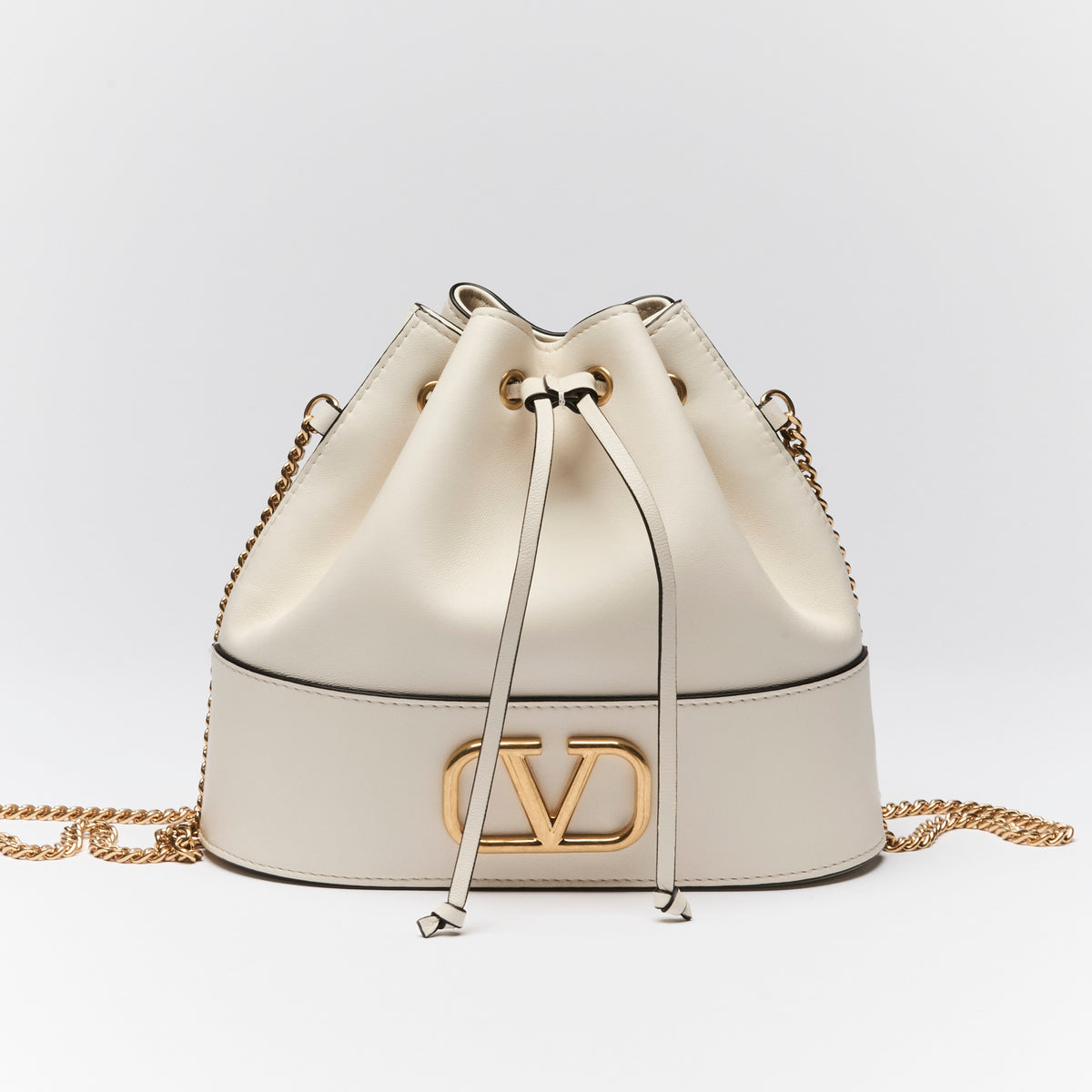 Valentino White Nappa Leather VLogo Mini Bucket Bag