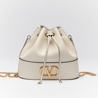 Valentino White Nappa Leather VLogo Mini Bucket Bag