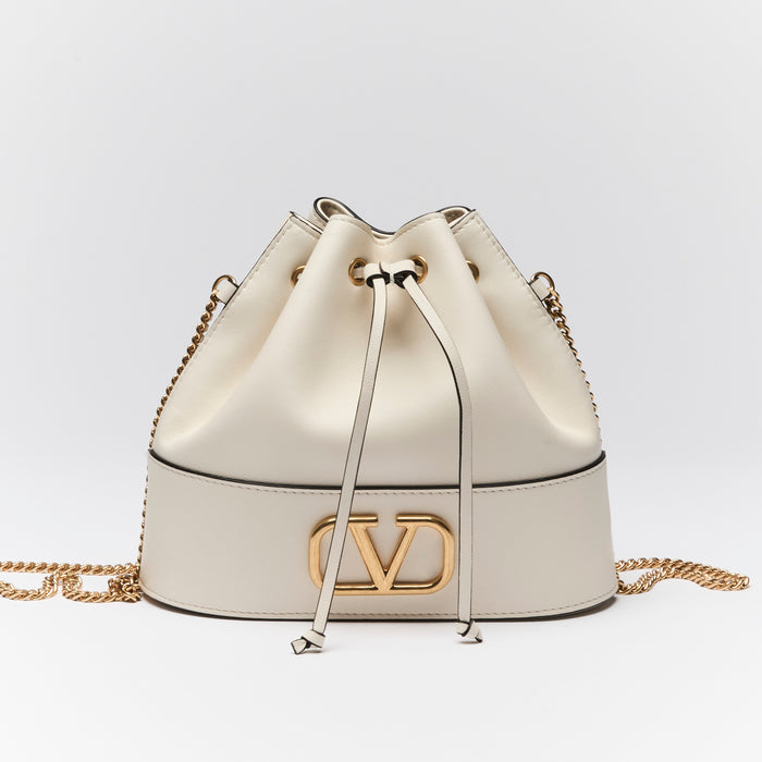 Valentino White Nappa Leather VLogo Mini Bucket Bag
