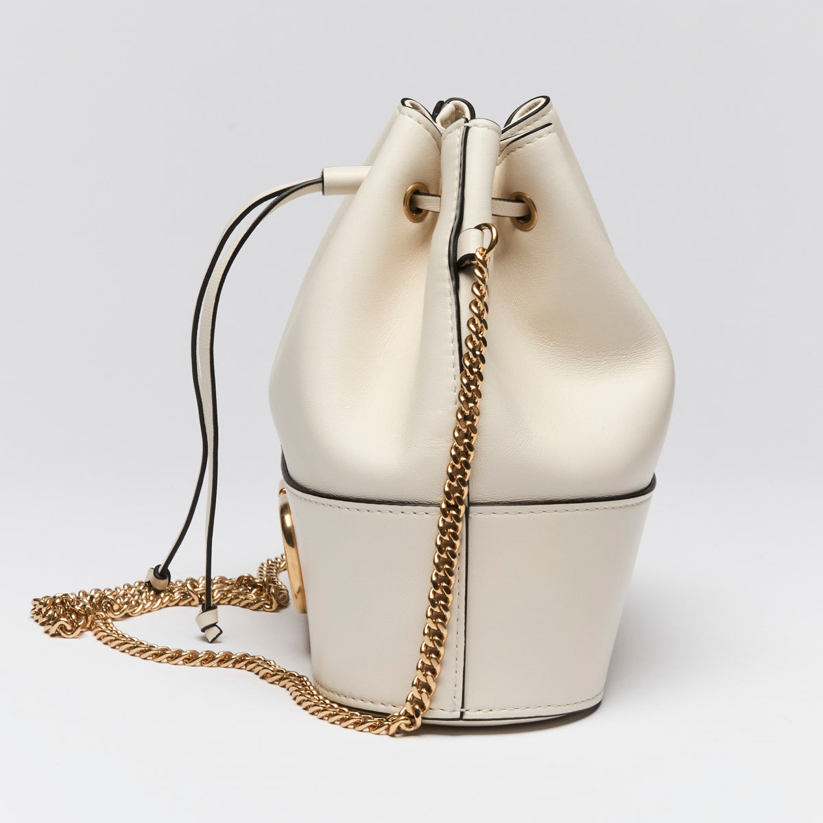 Valentino White Nappa Leather VLogo Mini Bucket Bag