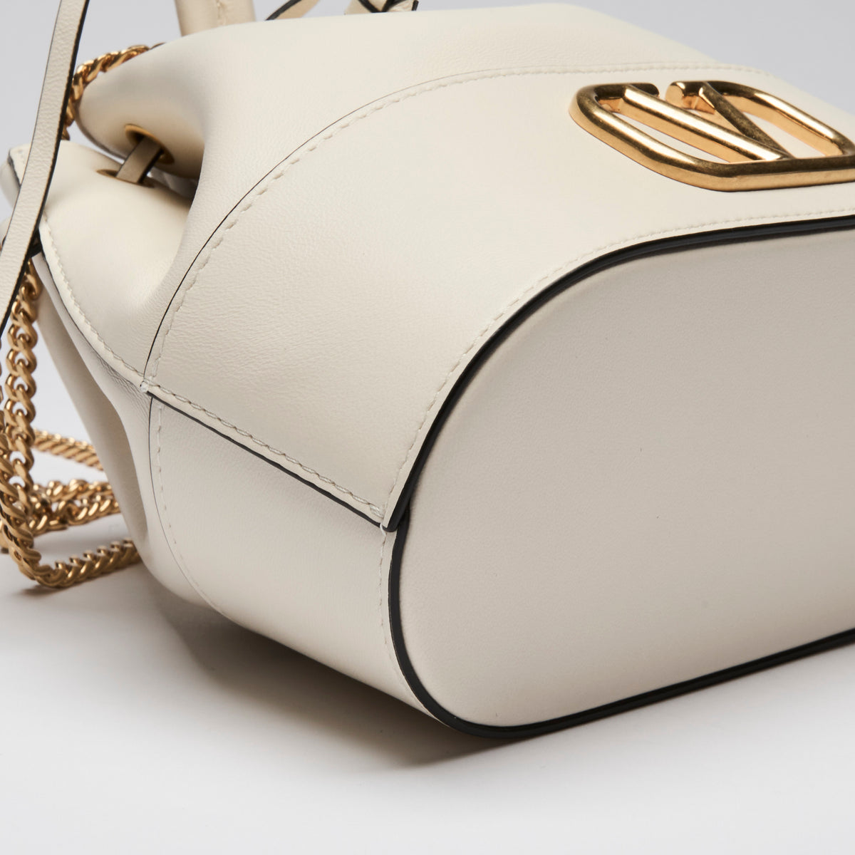 Valentino White Nappa Leather VLogo Mini Bucket Bag