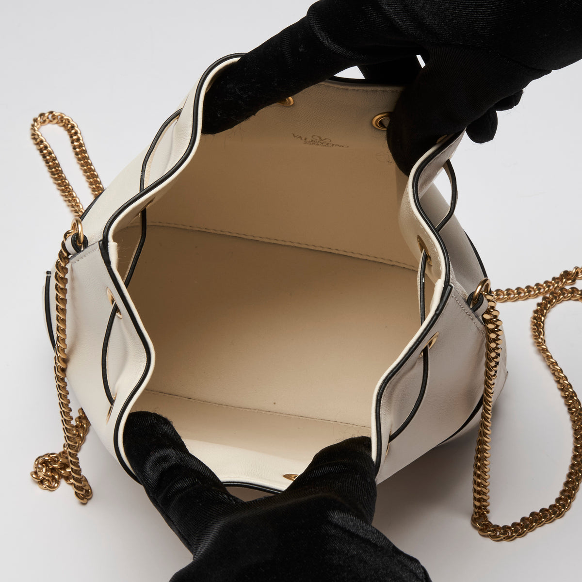 Valentino White Nappa Leather VLogo Mini Bucket Bag