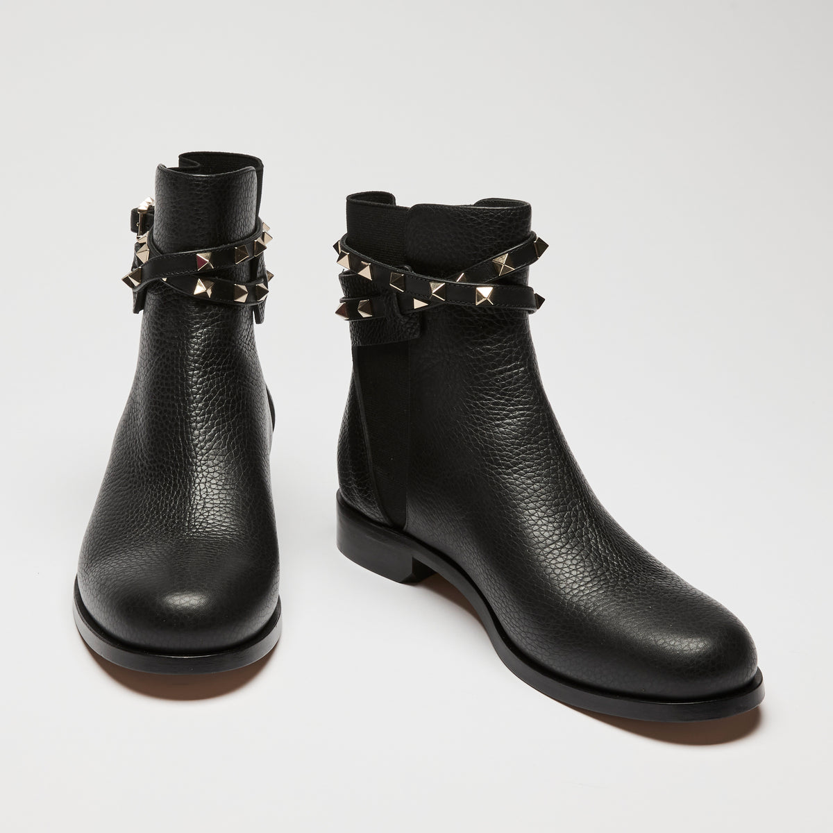 Valentino Black Grained Leather Rockstud Ankle Boot Size 39