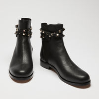 Valentino Black Grained Leather Rockstud Ankle Boot Size 39