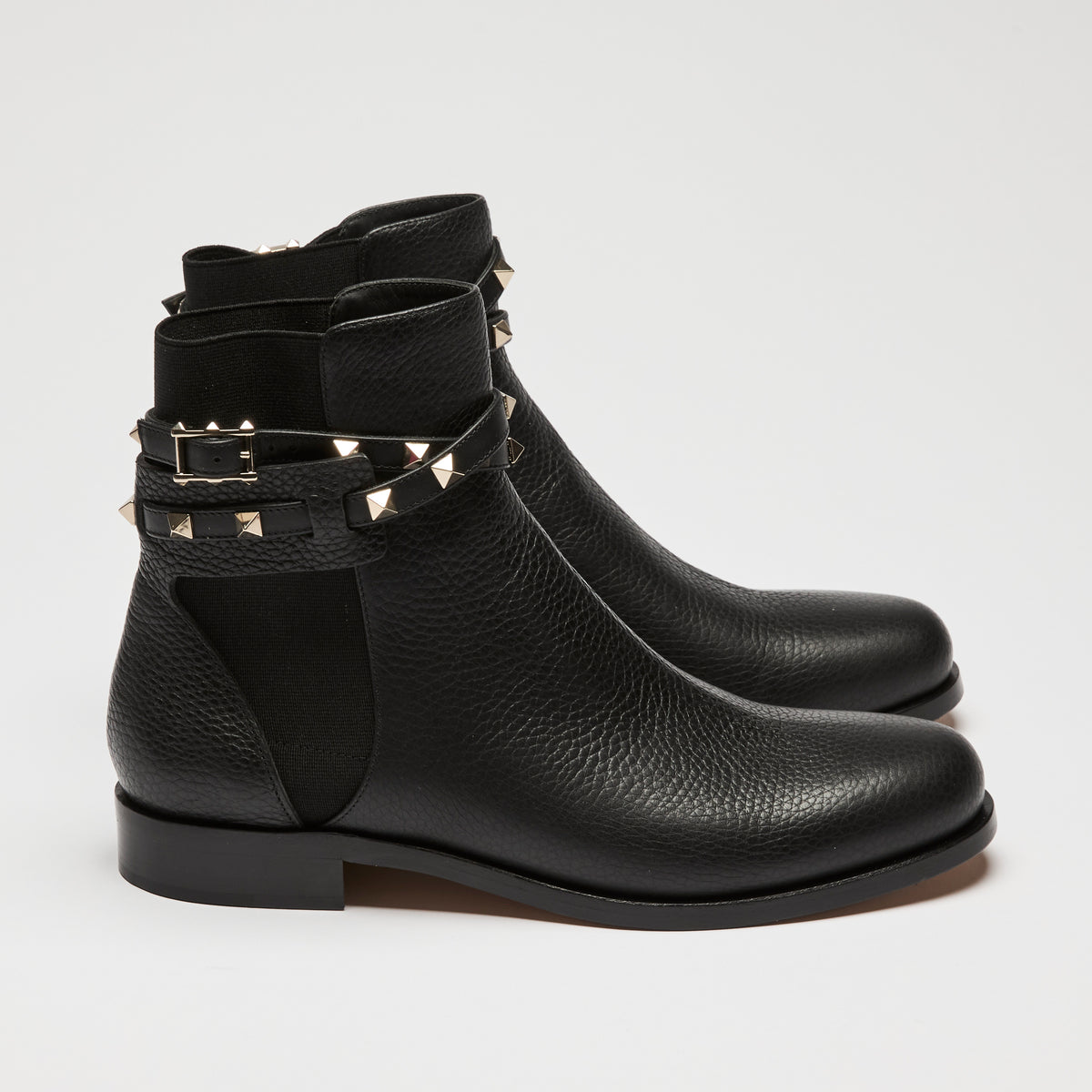 Valentino Black Grained Leather Rockstud Ankle Boot Size 39