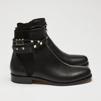 Valentino Black Grained Leather Rockstud Ankle Boot Size 39