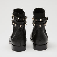 Valentino Black Grained Leather Rockstud Ankle Boot Size 39