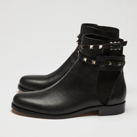Valentino Black Grained Leather Rockstud Ankle Boot Size 39
