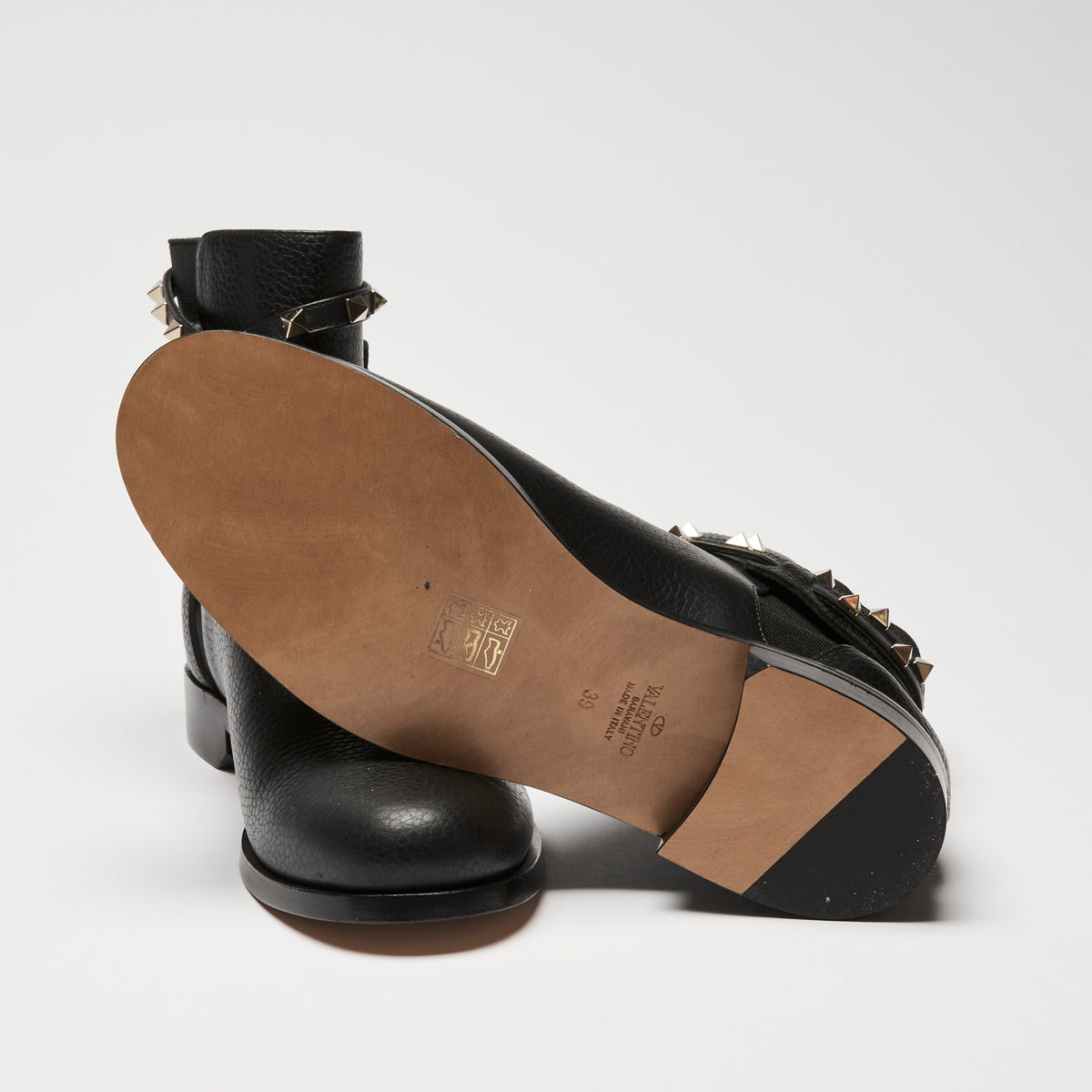 Valentino Black Grained Leather Rockstud Ankle Boot Size 39