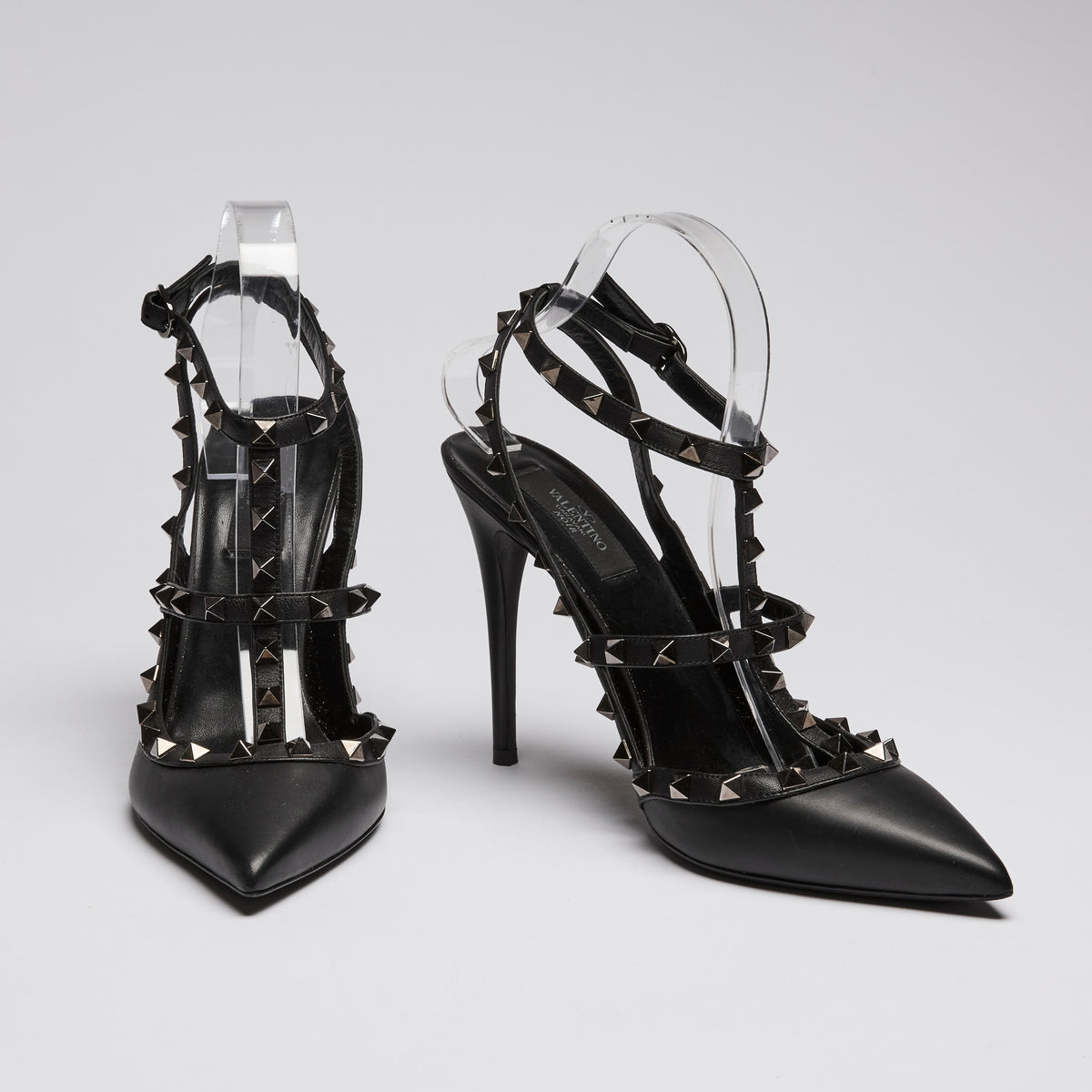 Valentino Black Brushed Leather Rockstud Heel Sandals Size 41