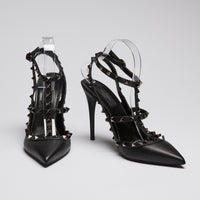 Valentino Black Brushed Leather Rockstud Heel Sandals Size 41