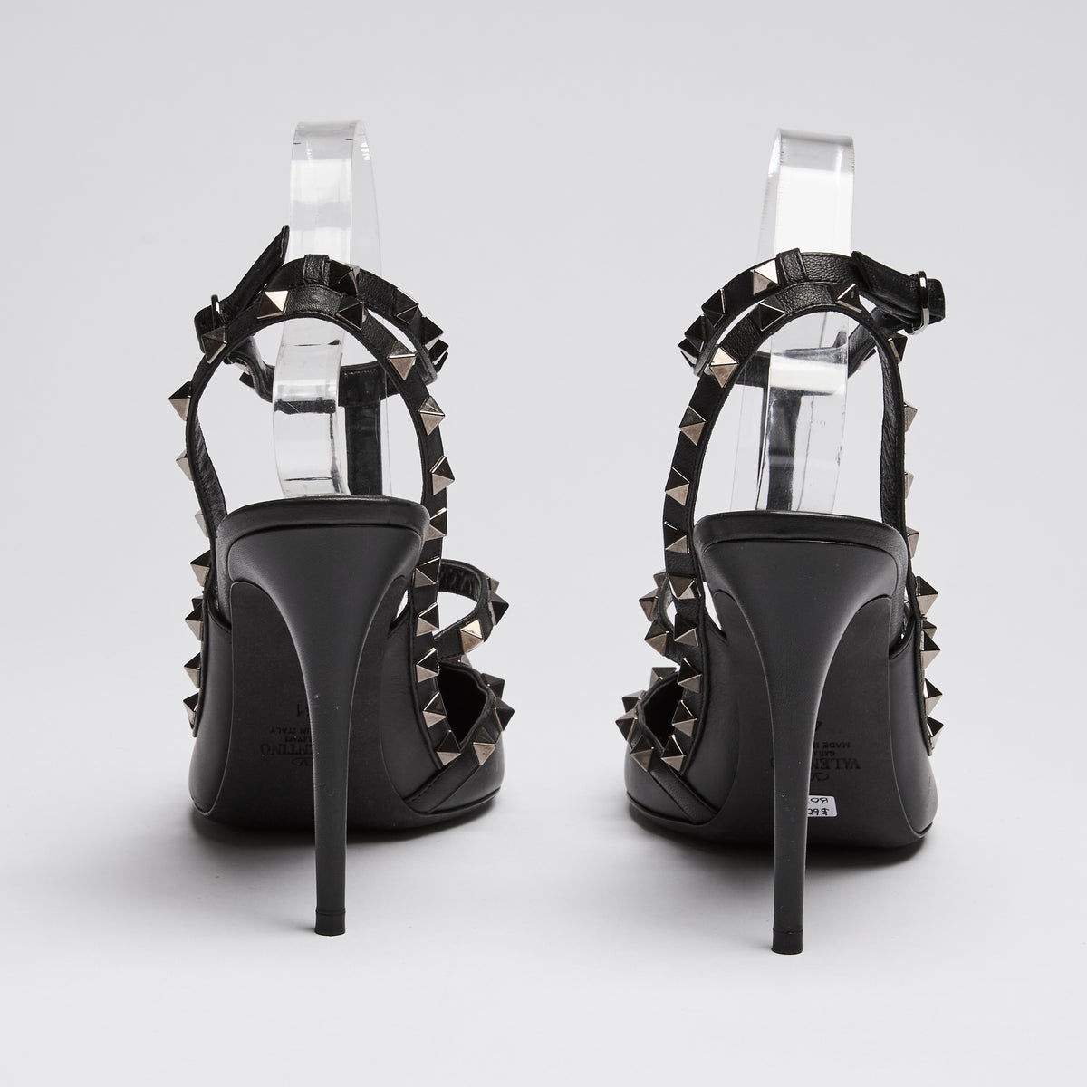 Valentino Black Brushed Leather Rockstud Heel Sandals Size 41