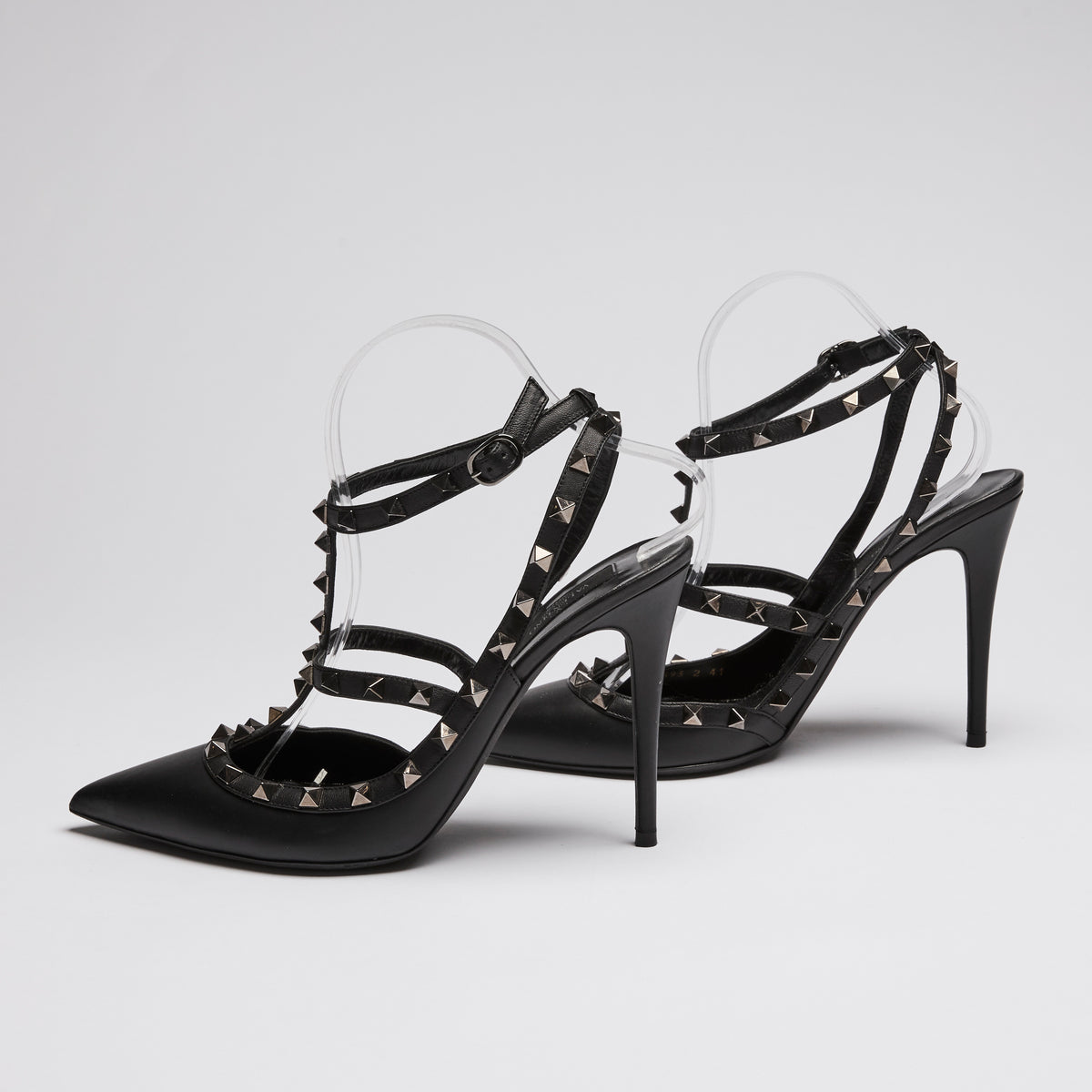 Valentino Black Brushed Leather Rockstud Heel Sandals Size 41