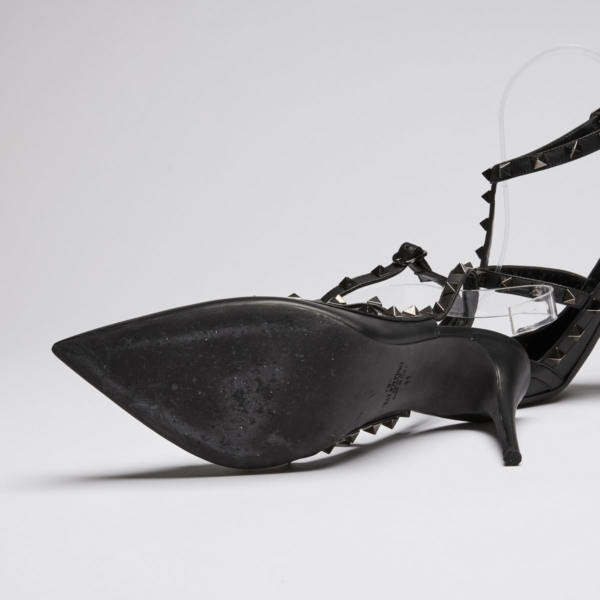 Valentino Black Brushed Leather Rockstud Heel Sandals Size 41