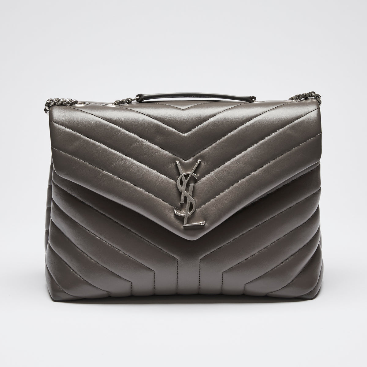 YSL Medium Lou Lou Grey Hand Bag (Front)