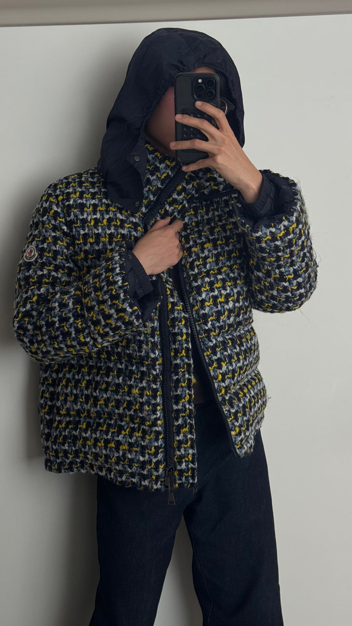 Moncler Blue & Yellow Wool-Cotton Blend Down Puffer Jacket Size 1