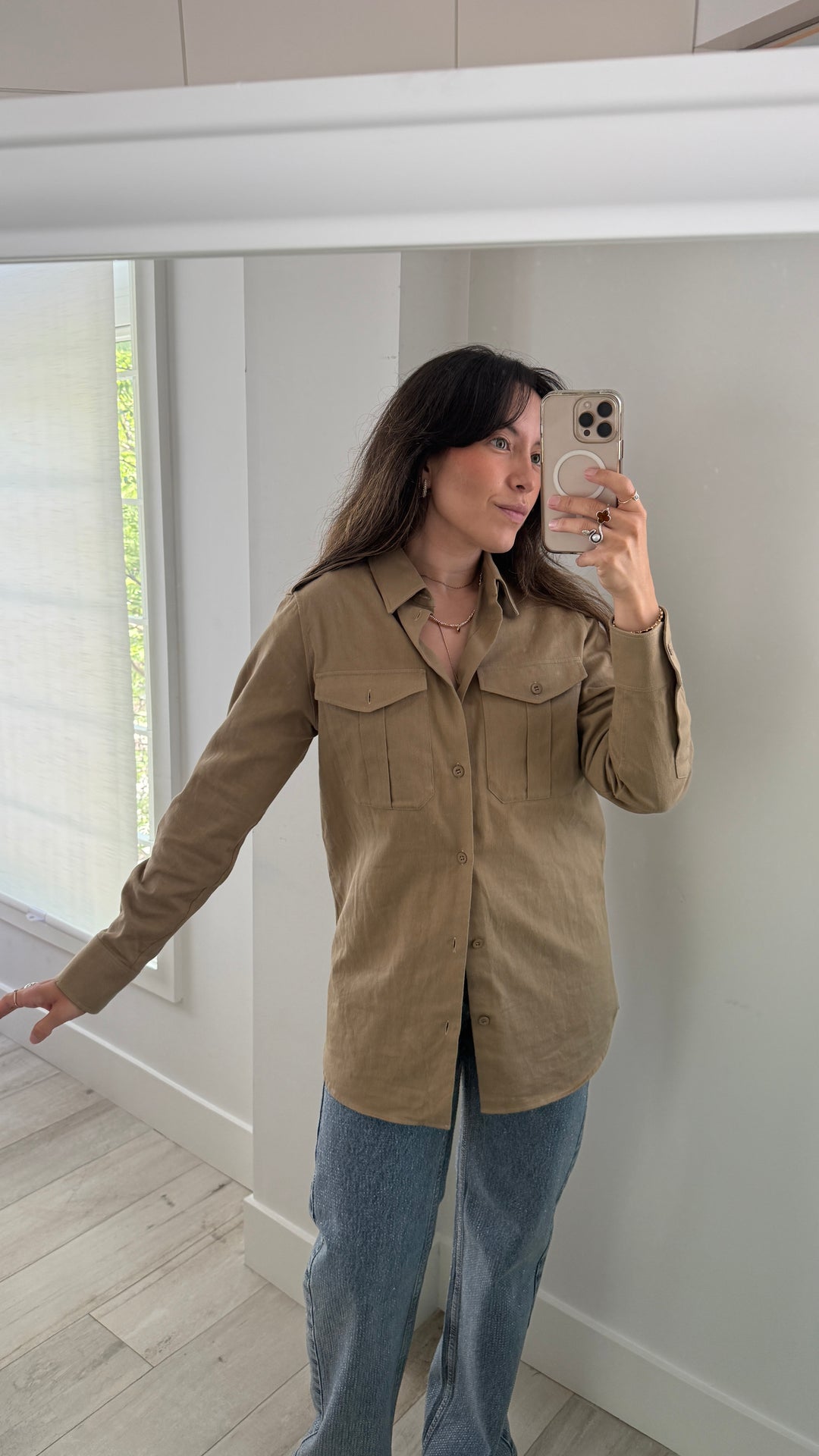 Celine Tan Denim Long Sleeve Button Up Size S