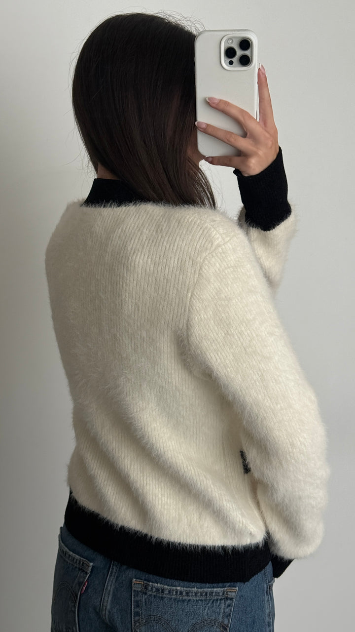 Balmain White & Black Knit Cardigan