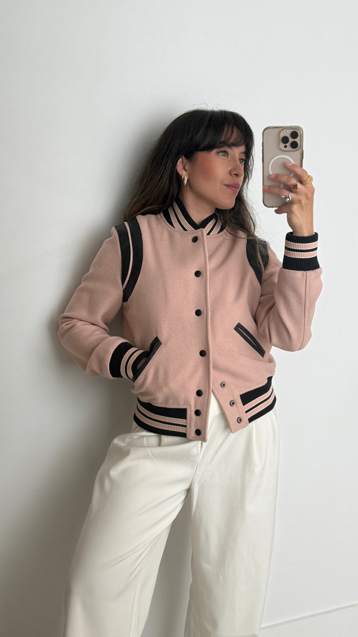 Saint Laurent Pink and Black Varsity Jacket Size 40