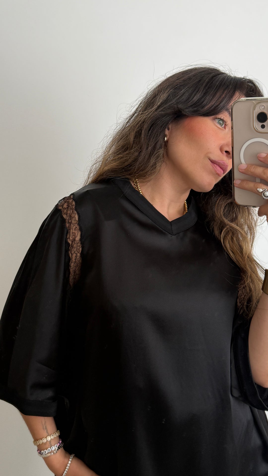 Burberry Black Silk Top with Lace Details Size 41