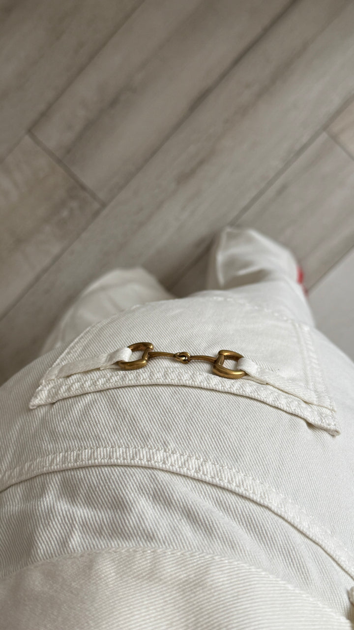 Gucci White Straight-Cut Jeans with Gold Horsebit Detail Size 31