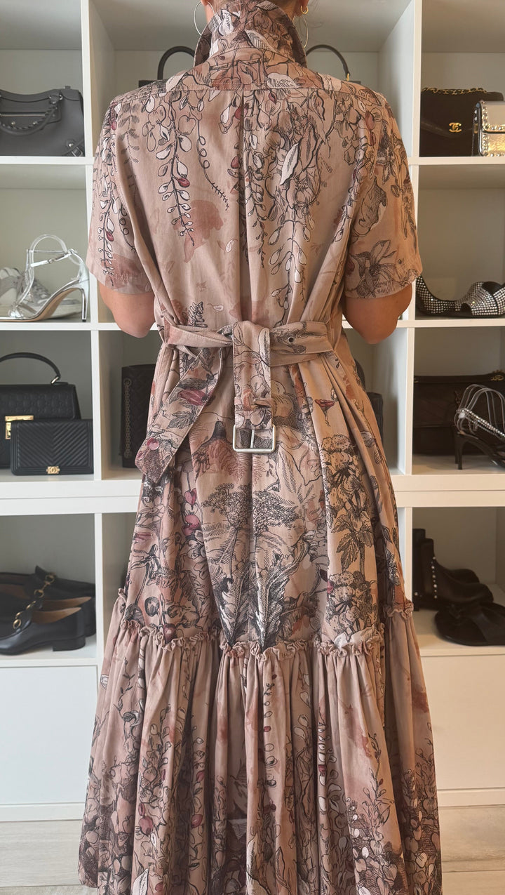 Dior Dusty Rose Cotton Printed Shirt Dress with Belt Size 38