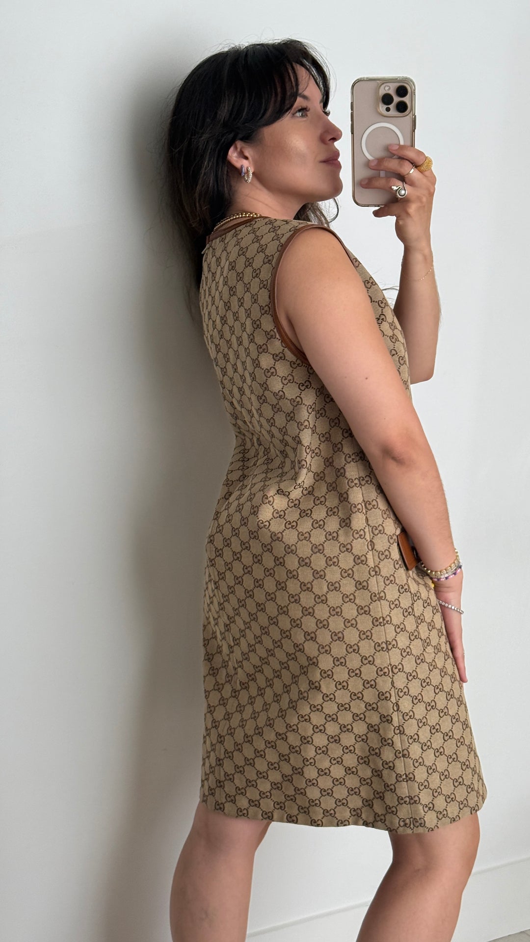 Gucci Brown & Beige GG Supreme Sleeveless Mini Dress Size 44