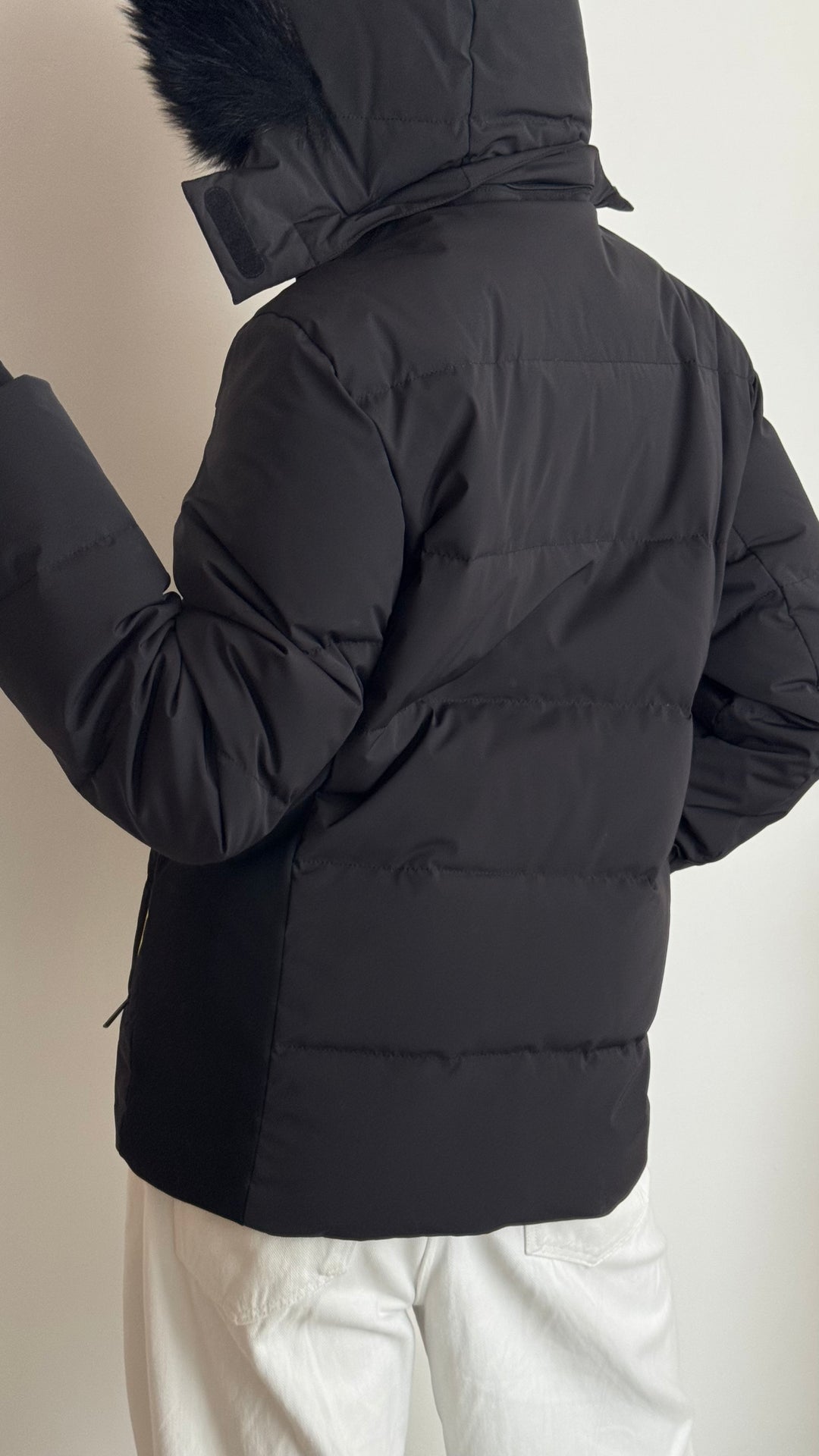 Fendi Black Quilted Monster Eyes Jacket with Neon Piping and Fur Trimmed Hood Size 48