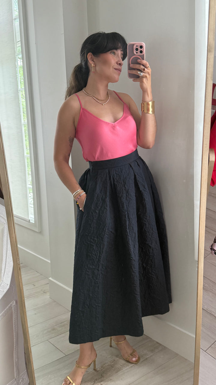 Dior Black Cotton Blend Mid-Length Flared Pleated Skirt Size 6