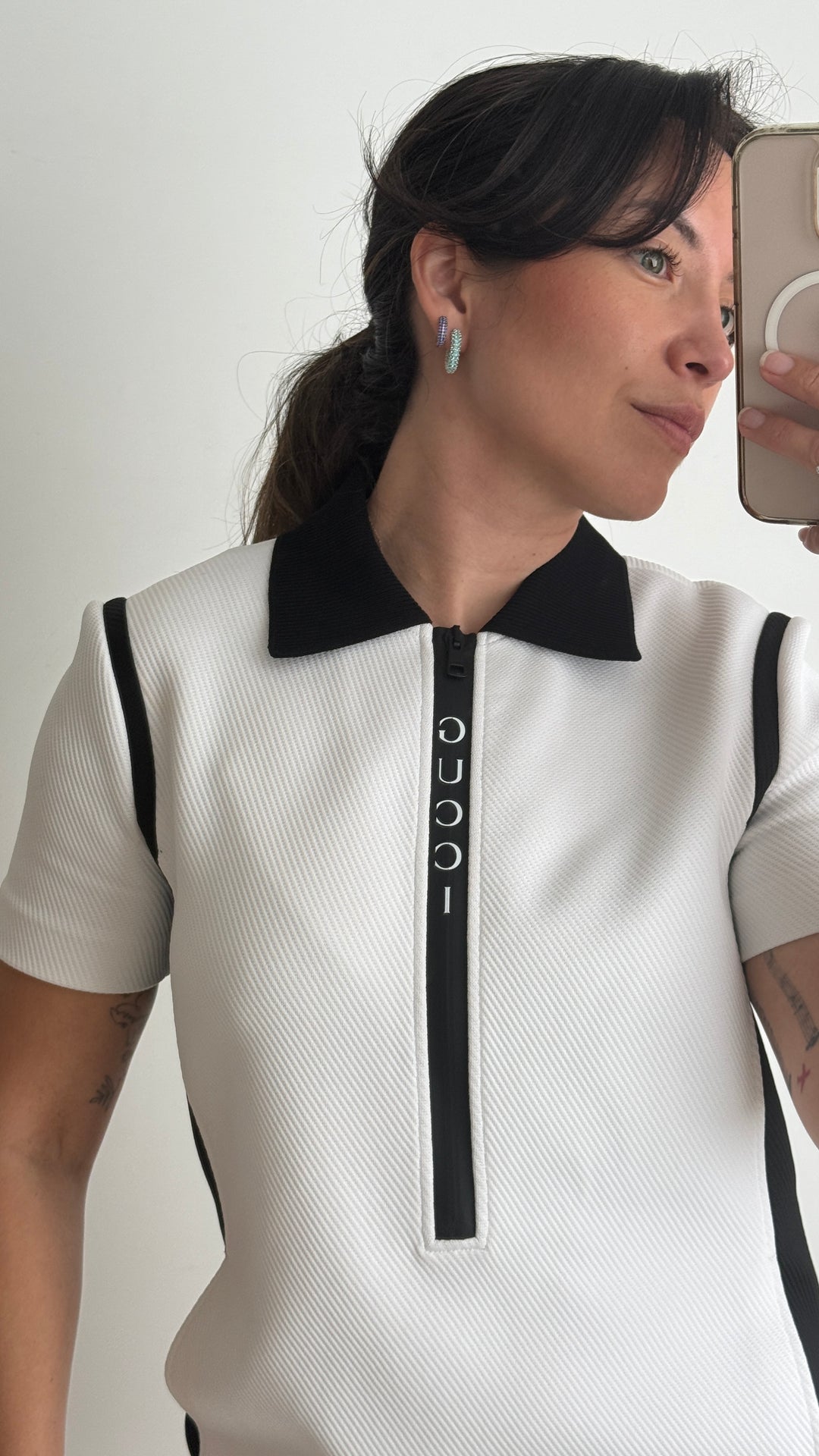 Gucci Black and White Polo Dress with Logo Detail Size XS