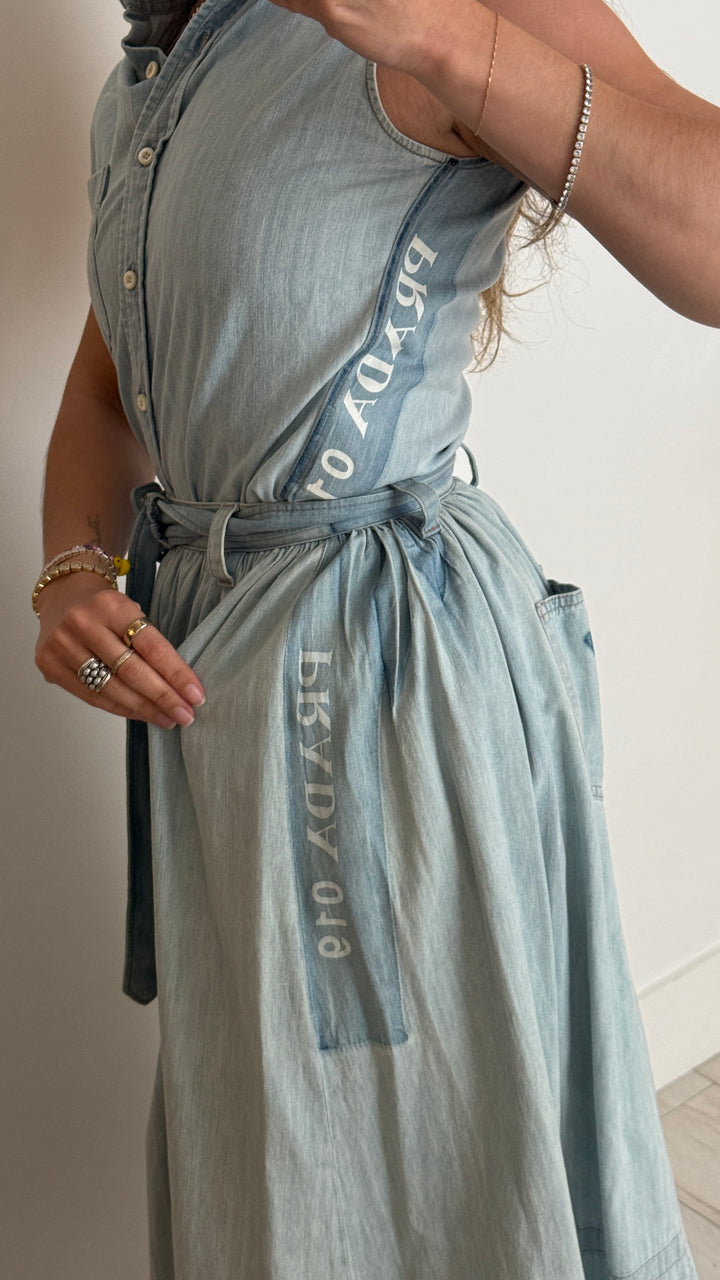 Prada Cotton Denim Effect Top and Midi Skirt Set Size 36