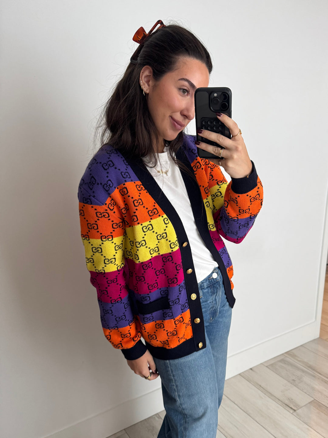 Gucci Multicolour GG Cotton Knit Cardigan Size XS