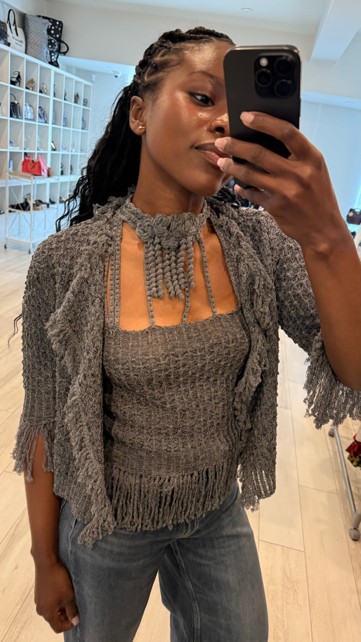 Pre-Loved Chanel™ Grey Knit Fringe Camisole Top & Overlay Size 40