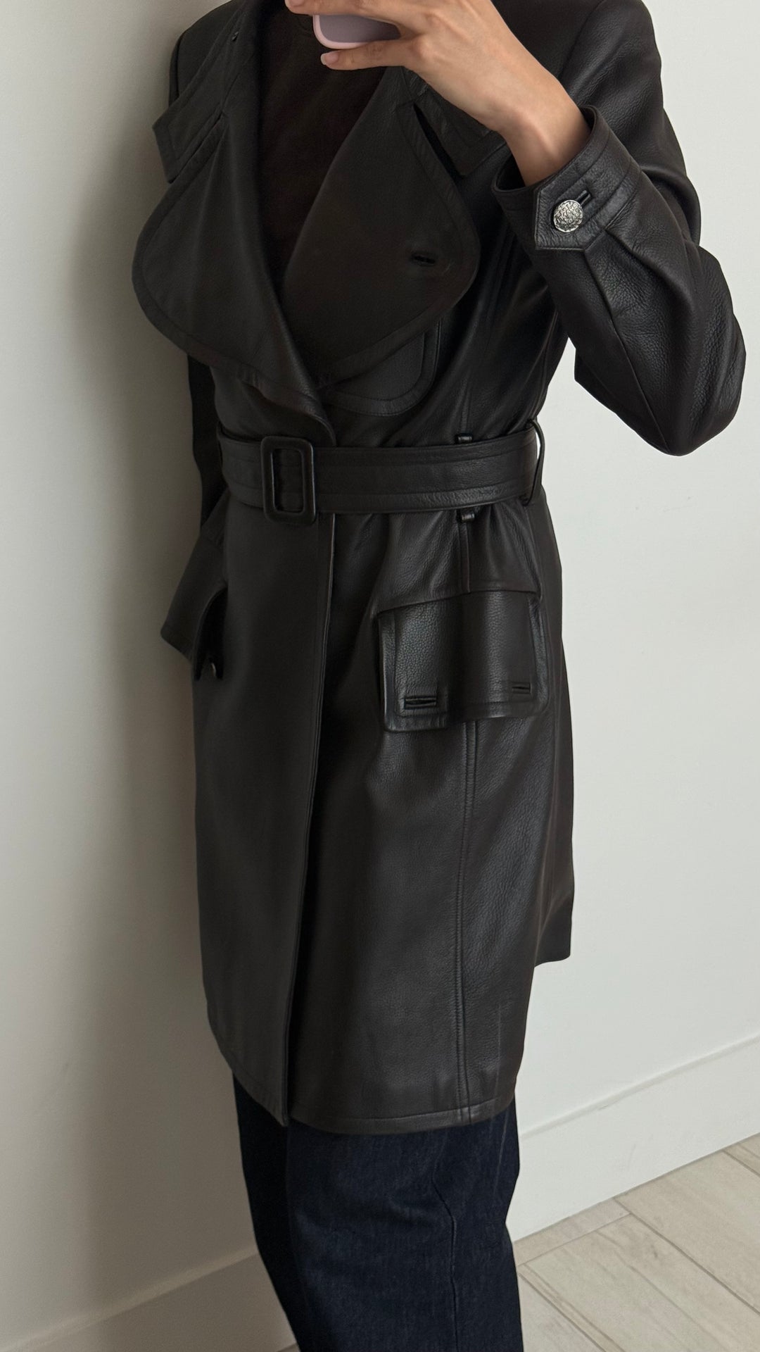Pre-Loved Chanel™ Black Lambskin Leather Belted Trench Coat Size 40