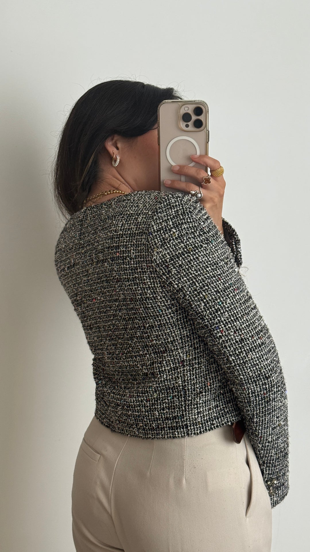 Pre-Loved Chanel™ Grey Tweed & Multicolour Sequin Jacket Size 38