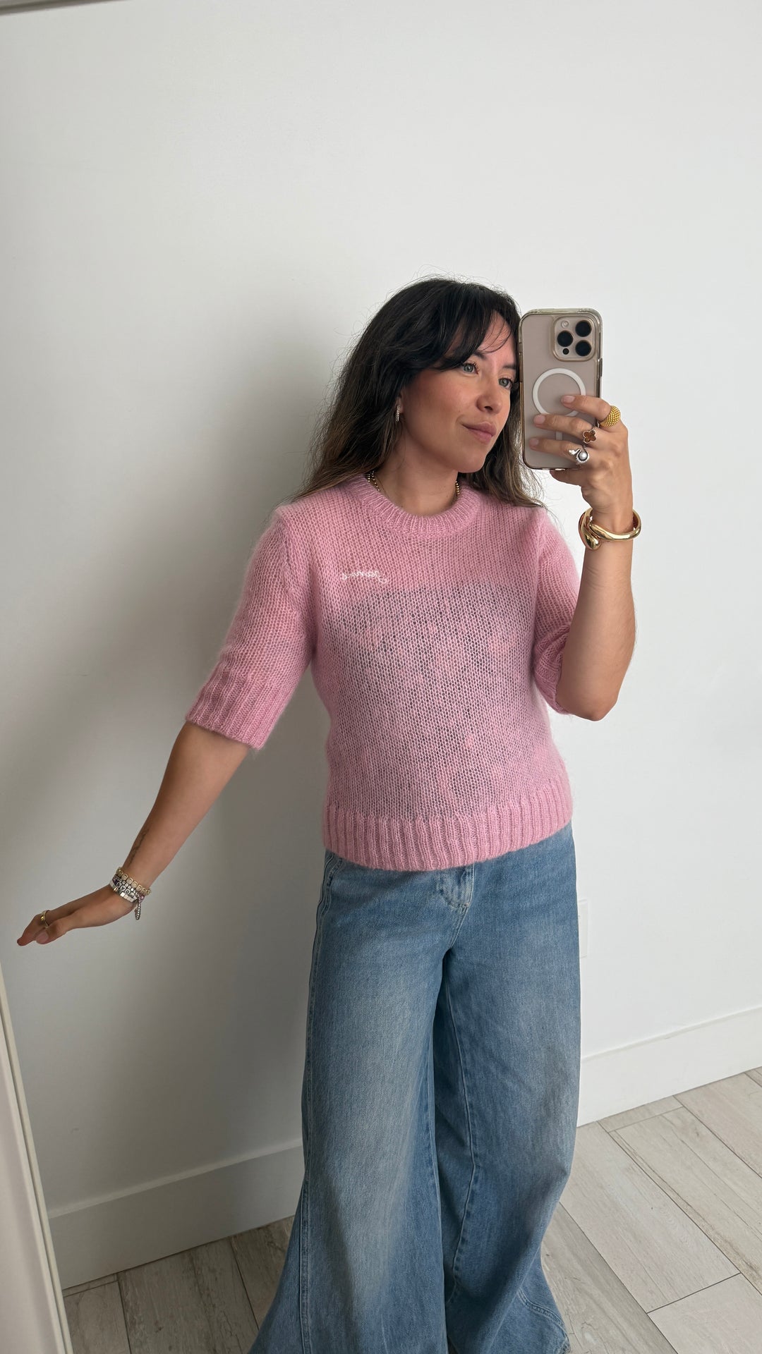 Ganni Pink Mohair & Wool Knit Sweater Size S