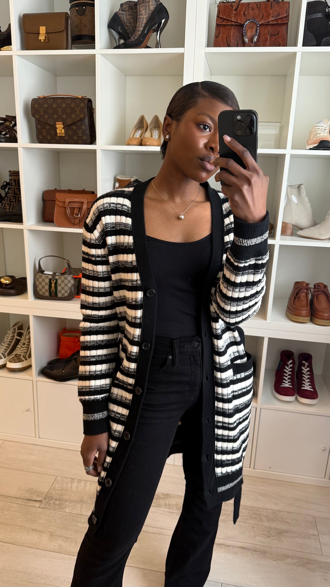 Dolce & Gabbana Black & White Knit Striped Long Cardigan Size 40