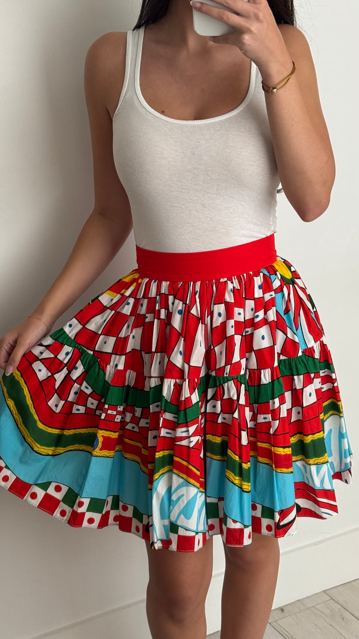 Dolce & Gabbana Red Multicolour Carretto Print Pleated Skirt Size 40