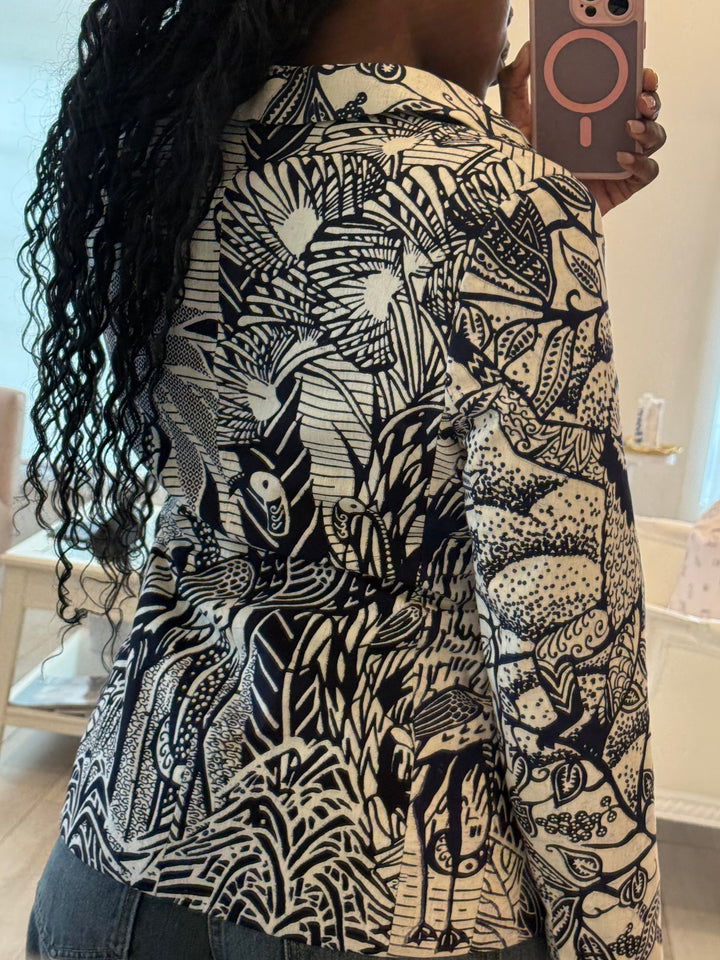 Dior Ivory and Blue Toile de Jouy Printed Tropicalia Jacket Size 42