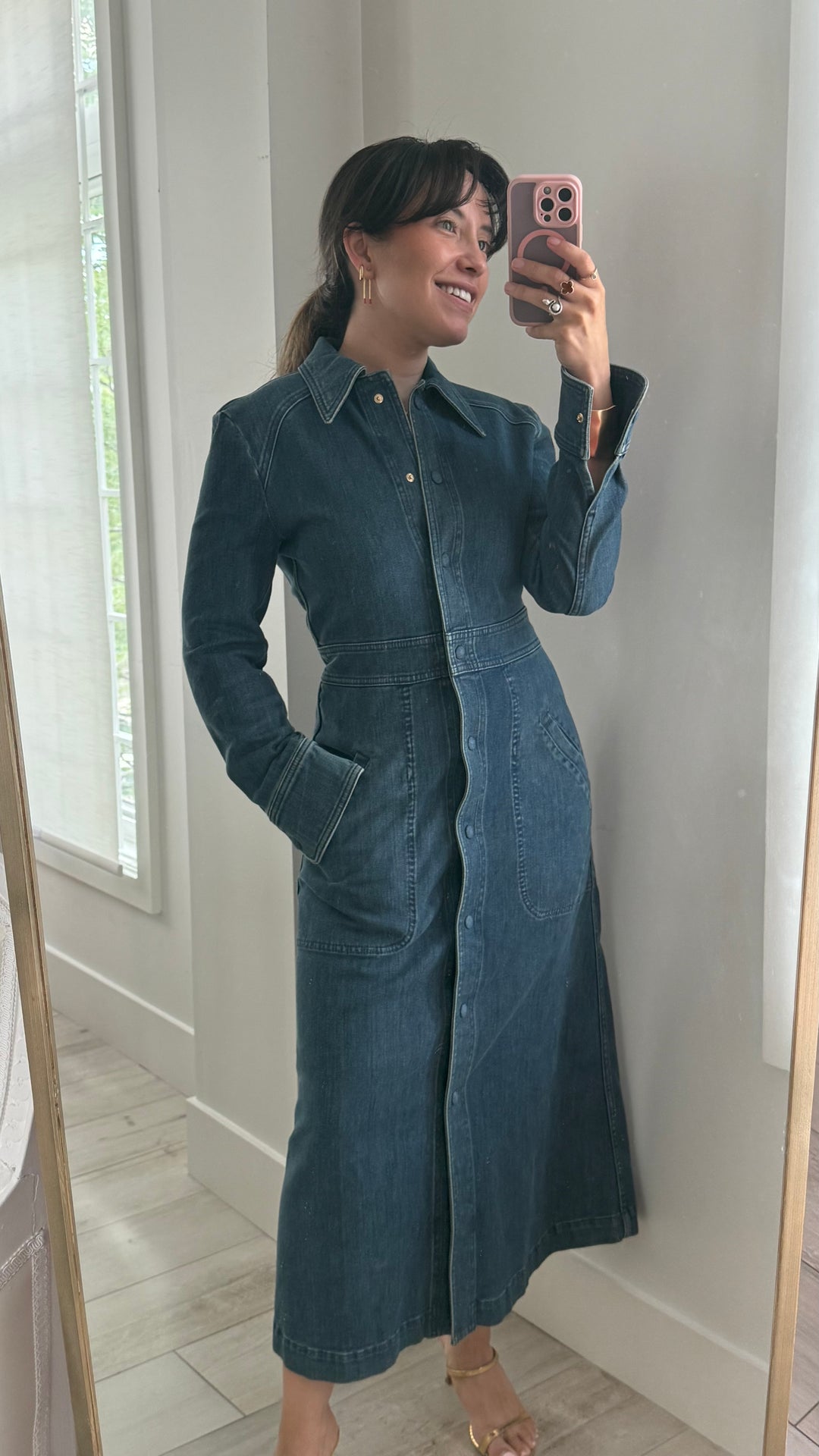 Chloe Dusky Blue Denim Long Sleeved Button Up Dress Size 36