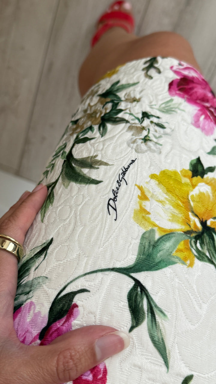 Dolce and Gabbana Ivory Multicolour Floral Dress Size 40