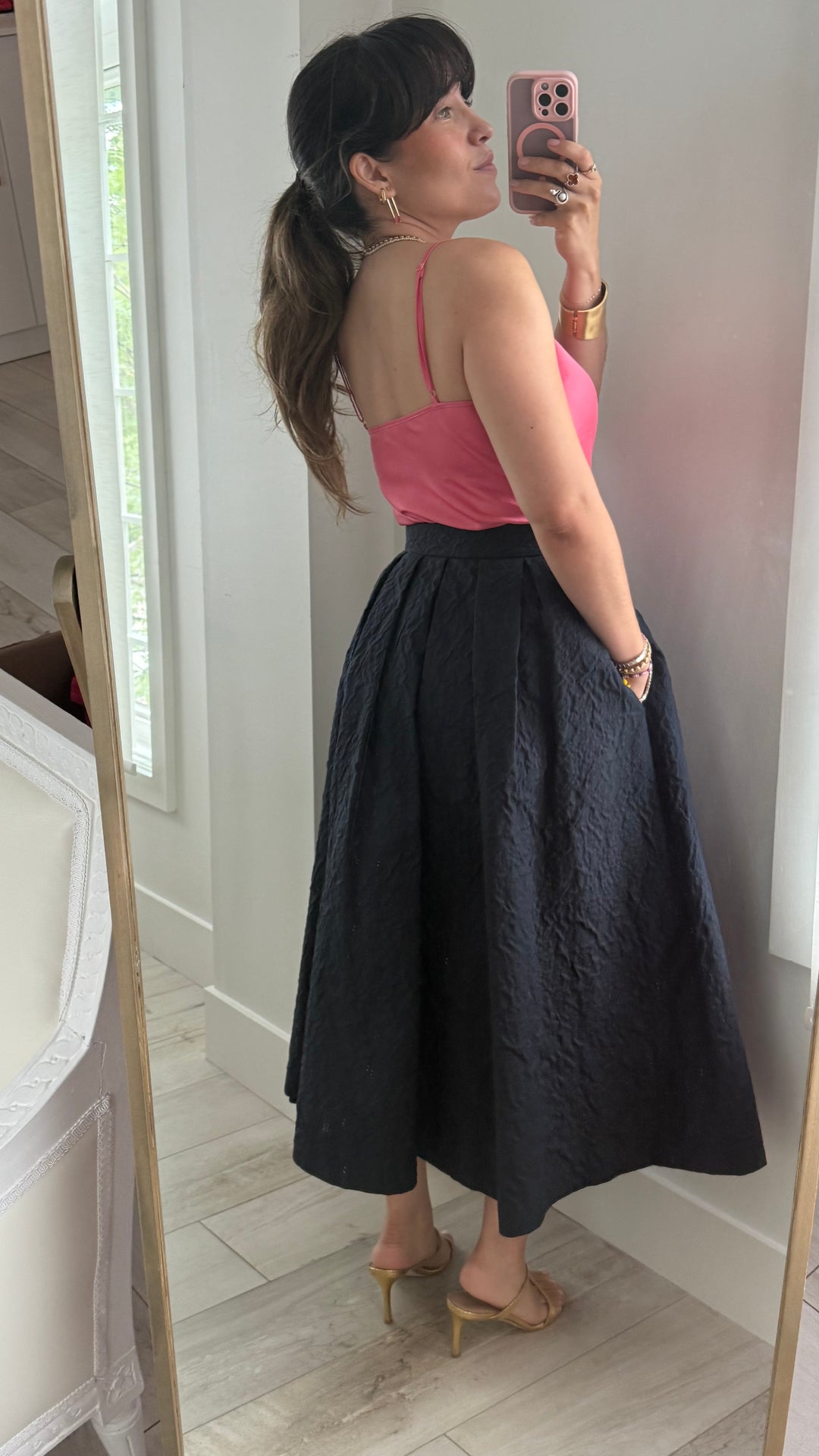 Dior Black Cotton Blend Mid-Length Flared Pleated Skirt Size 6